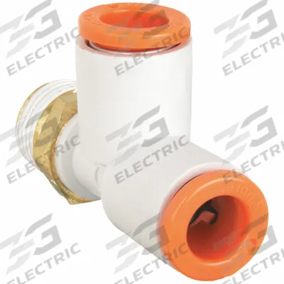 SMC Push-Fit Tee Fitting: 1/4 in Pipe x 3/16 in OD x 3/16 in OD Size, 37 13/16 mm Overall Lg - Polybutylene & Brass Tube Fittings