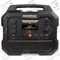 GENERAC Power Station: 1,600 W Rated Watt, 3,200 W Surge Watt, 2,106 Wh Capacity, 3 AC Receptacles (MPN 8026). Key specifications — Parallel Configuration Capable: Yes; Includes: Car Charger Cord; Includes Wireless Charging: Yes.