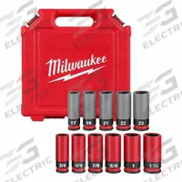 MILWAUKEE Lug Nut Wheel Socket Set: 1/2 in Drive Size, Small Set (0-50 pieces) Set Size, 11 Pieces (MPN 49-66-7833). Key specifications — attr1204251: MILWAUKEE; attr1215453: 1/2 in; attr1215454: 17 mm to 23 mm; attr1224229: Friction.