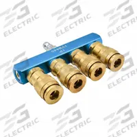 INTERSTATE PNEUMATICS Pipe Manifold Fitting: Inline, Rectangle, Brass, 1 Inlets, 4 Outlets (MPN FPM44S-KG4AB). Key specifications — Material: Brass; Brand: INTERSTATE PNEUMATICS; Specific Fitting Shape: Rectangle.