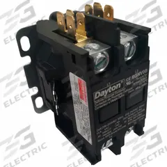 DAYTON Definite Purpose Magnetic Contactor: 2 Poles, 208-240V AC, 40 A, Non-Reversing (MPN 6GNV0). Key specifications — Brand: DAYTON; Coil Voltage: 208/240V AC; Contactor Style: HVACR Definite Purpose Contactor; Mounting Style: Through Panel; Terminal Connection Type: Box Lugs; Maximum Voltage Rating: 600V AC; Phase: Single; Main Pole Contact Form: 2NO.