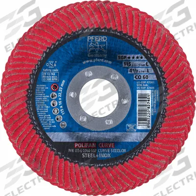 PFERD Flap Disc: Radial, 4-1/2" x 7/8", Ceramic, 60 Grit, Fiberglass Bk, High Density - Cool-Cutting Flap Discs for Carbon & Stainless Steel