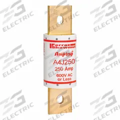 MERSEN Fuse: A4J Series, Class J, Blade Body, Fast-Acting, 250 A, 600 V AC, 300 V DC, Non-Indicating (MPN A4J250). Key specifications — Series: A4J; Brand: MERSEN.