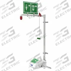 HUGHES SAFETY Shower with Eyewash: Wall Mnt, Covered, Plastic Bowl, Stainless Steel Pipe (MPN 33GS45G). Key specifications — Brand: HUGHES SAFETY.