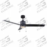 CANARM Ceiling Fan: 3,722 cfm Airflow, 52 in Blade Dia, 3 Speeds, 120V AC, Single Phase, Black (MPN CF52JAC3BK-ES). Key specifications — Voltage: 120V AC; Light Kit: Yes; Number of Speeds: 3; Phase: Single; Current: 0.27 A; Brand: CANARM.