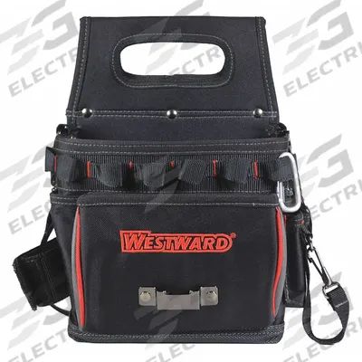 WESTWARD Tool Bag: 9 in W x 7 in D x 19 in H, Black, Polyester, 17 Pockets - Polyester Wide-Mouth Tool Bags