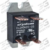 CRYDOM Solid State Relay: Surface Mounted, 10 A Max Output Current, SCR, AC Output (MPN EL240A10R-24). Key specifications — Brand: CRYDOM; Current Type: DC; Electrical Connection: Quick-Connect; Finger Safe: No; Input Current: 19 mA; Maximum Output Current without Heat Sink: 9 A; Mounting Style: Panel; Output Voltage: 24 to 280V AC.