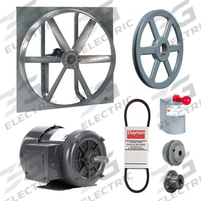 Dayton Exhaust/Supply Fan: Belt Drive, 36 in Blade, 3/4 hp, Totally Enclosed, 208-230/460V AC - Belt-Drive Reversible Panel Fans with Drive Package