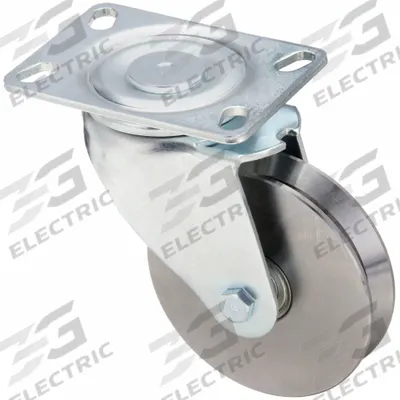 APPROVED VENDOR Plate Caster: Swivel, 6 in Wheel Dia, 1 3/8 in Wheel Wd, 7 3/4 in Mounting Ht - V-Groove Track-Wheel Plate Casters