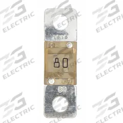 BUSSMANN Automotive Fuse: AMI Series, Two-Hole, Bolt-On, Fast-Acting, 80 A, 32 V DC, Non-Indicating (MPN AMI-80). Key specifications — Brand: BUSSMANN; Series: AMI.