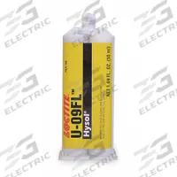LOCTITE Urethane Adhesive: U-09FL, Ambient Cure, 50 mL, Dual-Cartridge, Clear, Thick Liquid (MPN 563159). Key specifications — Cured Color: Clear; Series: U-09FL; Mixing Ratio: 1:1; Included Components: Resin and Hardener.