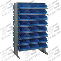 QUANTUM STORAGE SYSTEMS Pick Rack: 36 in x 24 in x 64 in, 2 Usable Sides, 16 Shelves, 48 Bins, Blue (MPN QPRD-209BL). Key specifications — Bin HxWxD: (48) 6 in x 11-1/8 in x 11-5/8 in; Frame Material: Steel; Frame Color: Gray; Bin Color: Blue; Brand: QUANTUM STORAGE SYSTEMS.