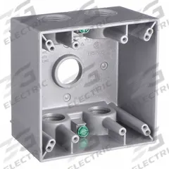 BELL Electrical Box: Aluminum, Square, 2 Gangs, 3/4 in Hub Size, 36 cu in Capacity, Gray (MPN 5388-0). Key specifications — Color: Gray; Brand: BELL.