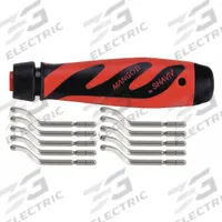 SHAVIV Deburring Tool Set: E100S Blade, Mango IIE Handle (MPN 155-00179). Key specifications — Brand: SHAVIV; Blade Trade Number: E100S; Features: Extra-Close Handle; Color (merch): Black.