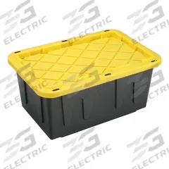 DURABILT Storage Tote: 27 gal, 30 3/4 in x 20 1/2 in x 14 3/8 in, Black Body, Yellow Lid, Yellow (MPN 4427GRBKYL.04). Key specifications — Material: Plastic; Edge/Corner Design: Rounded; Body Color: Black; Lid Color: Yellow; Brand: DURABILT; NSF Certified: Not NSF Certified; Nestable: Nesting Capable.