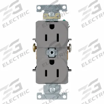 LEVITON Duplex Receptacle/Outlet, 15 Amp: Duplex, 5-15, Gray, 125V AC, 15 A - General Purpose Receptacles