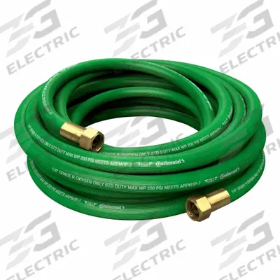 CONTINENTAL Oxygen Hose Assembly: 1/4 in Hose Inside Dia., Green - Grade R Single-Line Welding Hose Assemblies