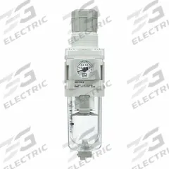 SMC Filter Regulator: AW-D Series, 3/8 in G, 5 micron, 0.85 MPa Max Op Pressure, Auto Drain (MPN AW30-F03DE-D). Key specifications — attr109419: SMC; attr109429: Die-Cast Aluminum; attr109463: Yes; attr109468: AW-D.