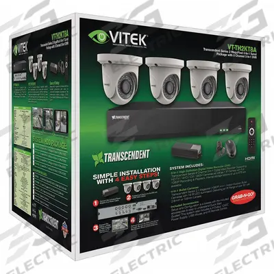 VITEK Digital Video Recorder Kit: Turret, 4 Cameras Included, 2.8 mm Max Focal Lg - Video Surveillance Digital Systems w/ Cameras