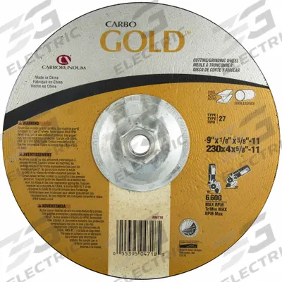 APPROVED VENDOR Cut-Off & Grinding Wheel: Type 27, 9" x 1/8" x 5/8"-11, Aluminum Oxide - General Purpose Combination Wheels for Carbon & Stainless Steel