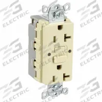 HUBBELL GFCI Receptacle: Decorator Duplex, 5-20, Ivory, GFCI, 125V AC, 20 A, 2 Pole / 3 Wire (MPN SNAPGF20I)