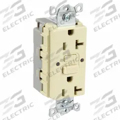 HUBBELL GFCI Receptacle: Decorator Duplex, 5-20, Ivory, GFCI, 125V AC, 20 A, 2 Pole / 3 Wire (MPN SNAPGF20I)