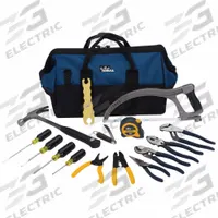 IDEAL Electricians Tool Kit: 15 Total Pcs, Tool Bag, 11 - 19 Pieces Range (MPN 35-808). Key specifications — attr646319: Sockets Not Included; attr548984: (1) Wire Stripper; attr548989: (1) Tongue and Groove Pliers; attr646318: SAE; attr548987: None; attr548988: None; attr548990: (1) Hand Saw; attr552361: None.