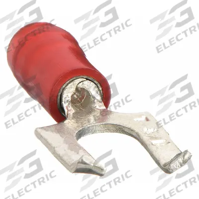 STA-KON Fork Terminals: Red, Nylon, #8 Stud Size, 22 AWG – 16 AWG Wire Range, Flanged Fork - Insulated Fork Terminals