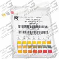 RICCA CHEMICAL pH Test Strips: 4.5 pH to 10 pH, 0.5 pH Resolution, 4 in Overall Lg, 3 in Overall Wd (MPN R8882000-Each). Key specifications — pH Resolution: 0.5 pH; Brand: RICCA CHEMICAL.