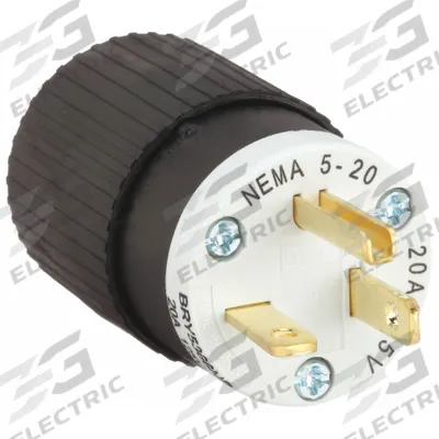 BRYANT Straight Blade Plug: 5-20P, 125V AC, 20 A, 2 Pole, 3 Blade, Black/White (MPN BRY5366NP) - General Purpose Plugs