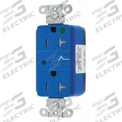 HUBBELL Receptacle: Hospital Grade Fed. Spec., Duplex, 5-20R, Blue, 125V AC, 20 A - General Purpose Receptacles