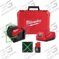MILWAUKEE Cross Line Laser Kit: Green Beam, 100 - 200 ft Range w/o detector, Included, M12 (MPN 3622-21). Key specifications — attr935979: M12; attr934757: MILWAUKEE; attr936112: ±1/8 in @ 33 ft; attr936114: Pendulum Self-Leveling; attr935981: Charger.