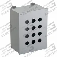 HAMMOND Push Button Enclosure: 30mm, 12 Holes, Carbon Steel, NEMA 12 (MPN 1489P12). Key specifications — attr211299: HAMMOND; attr1043605: Indoor Dust & Water Droplets.