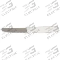CRESTWARE Utility Knife: Serrated, 3 1/2 in Overall Lg, Steel Blade, Polypropylene Handle, White (MPN KN06). Key specifications — Brand: CRESTWARE; Blade Material: Steel; Blade Type: Serrated; Handle Color: White; Handle Material: Polypropylene; Knife Type: Utility Knife; NSF Certified: Yes.