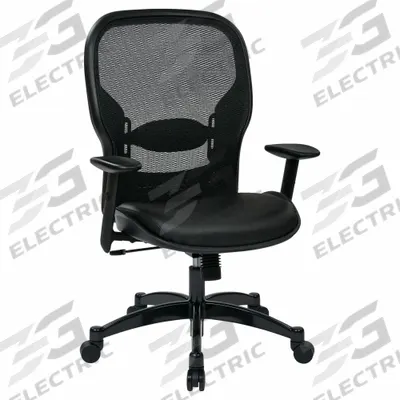 OFFICE STAR Office Chair: Space, Ht, Black, Leather & Mesh Material, 23 3/4 in Back Ht - Adjustable-Arm Office Chairs