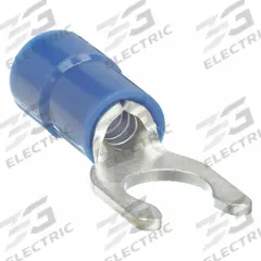 GRAINGER Fork Terminals: Blue, Vinyl, #10 Stud Size, 16 AWG – 14 AWG Wire Range, Locking Fork, 600 V (MPN 4FRD6). Key specifications — Barrel Style: Funnel Entry; Manufacturer Part Number: 4FRD6; Brand: GRAINGER.