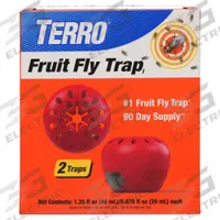 TERRO Fruit Fly Trap: For Use On Flying Insects, Bait Box Trap, Indoor Use, 2 PK (MPN T2503B). Key specifications — Brand: TERRO; Indoor/Outdoor Use: Indoor; Insect Group: Flying; Targeted Insects: Flies; Trap Style: Bait Box.