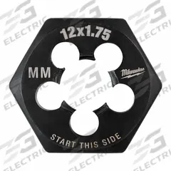 MILWAUKEE Hex Threading Die: M12x1.75 Metric, 1 in Hex Wd, Black Oxide Carbon Steel (MPN 49-57-5358)