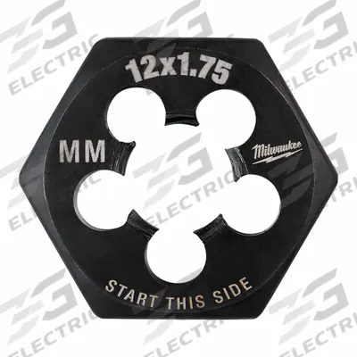 MILWAUKEE Hex Threading Die: M12x1.75 Metric, 1 in Hex Wd, Black Oxide Carbon Steel (MPN 49-57-5358) - Solid Hex Rethreading Dies