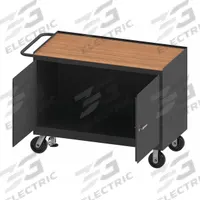 DURHAM MFG Mobile Cabinet Workbench: 48 in x 24 in, Hardboard, 3,600 lb Overall Load Capacity, Gray (MPN 3411-TH-FL-95). Key specifications — Included Components: Handle on Side; Assembly: Fully Assembled; Brand: DURHAM MFG.