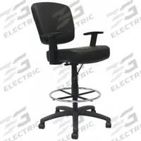 BOSS Drafting Chair: Black, Vinyl Material, Adj Arms Arm, 19 1/2 in Seat Wd, 19 in Seat Dp (MPN B1681-BK). Key specifications — Brand: BOSS; Tilting Back: No; Frame Material: Nylon; Frame Color: Black.