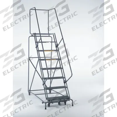 BALLYMORE Rolling Ladder: 8.3 ft Platform Ht, Assembled, Steel, Manual Lock - Steel Manual-Lock Ladders