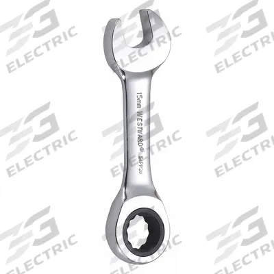 WESTWARD Combination Wrench: Alloy Steel, Chrome, 15 mm Head Size, 4 5/8 in Overall Lg - Metric 12-Point Ratcheting Combination Wrenches