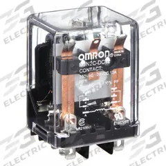 OMRON General Purpose Relay: Socket Mounted, 10 A Current Rating, 12V DC, DPDT, 8 Pins/Terminals (MPN MJN2C-DC12). Key specifications — Brand: OMRON; Base Type: Square; Mounting Style: Plug-In; Pin Shape: Round; Electrical Connection: Plug-In; Manufacturer Part Number: MJN2C-DC12; Series: MJN Series.