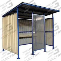 Smoking Shelter: Unassembled, 4 Sides, 102 in x 92 in x 91 in, Steel, Beige, Includes Seating (MPN 49P402). Key specifications — Brand: APPROVED VENDOR; Frame Material: Steel; Color: Beige; Finish: Powder-Coated.