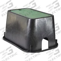 NDS Valve Box: Polyolefin, Rectangular, 10 in Overall Ht, 13 3/8 in Overall Wd, 15 in Overall Lg (MPN D1000-SG). Key specifications — Brand: NDS; Material: Polyolefin; Color: Black/Green.