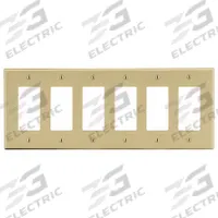 HUBBELL Wall Plate: Decorator-Rocker, 6 Gang, Ivory, Std Size (MPN P266I). Key specifications — Brand: HUBBELL; Material: Polycarbonate.