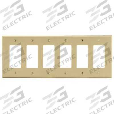 HUBBELL Wall Plate: Decorator-Rocker, 6 Gang, Ivory - General Purpose Wall Plates