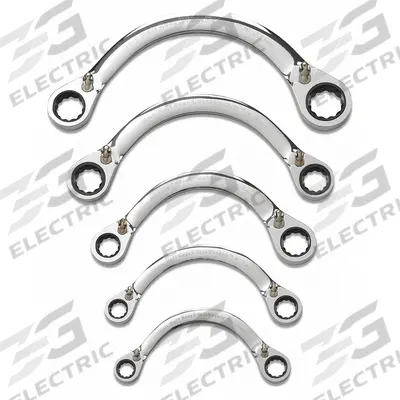 GEARWRENCH Box End Wrench Set: Alloy Steel, Chrome, 5 Tools, 10 mm to 22 mm Range of Head Sizes - Double End, 6-Point, S-Shaped Ratcheting Box End Wrench Sets