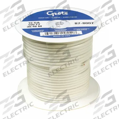 GROTE Automotive Wire: GXL, 100 ft, 1 Conductor, 14 AWG, White - XLPE-Insulated General Purpose Primary Wires
